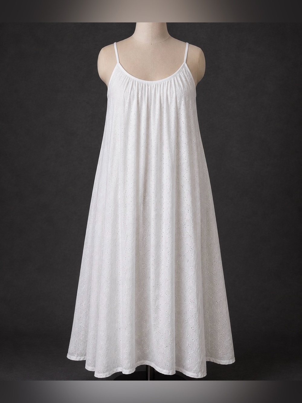 Dreams & Co- White Eyelet - Racerback Spaghetti-Strap Maxi Lounge Dress